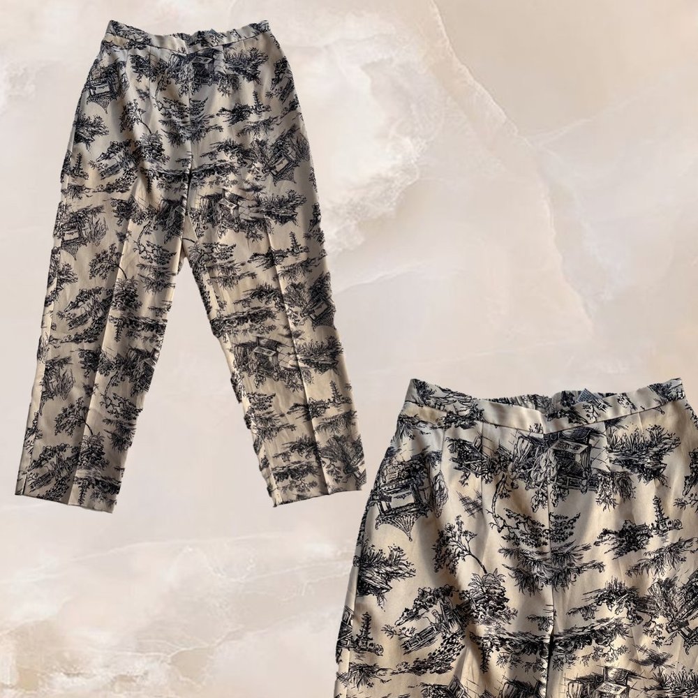 Vintage Novelty Print Pants Trousers Women's Beige Tan 90s High Waist Mom Sz 10